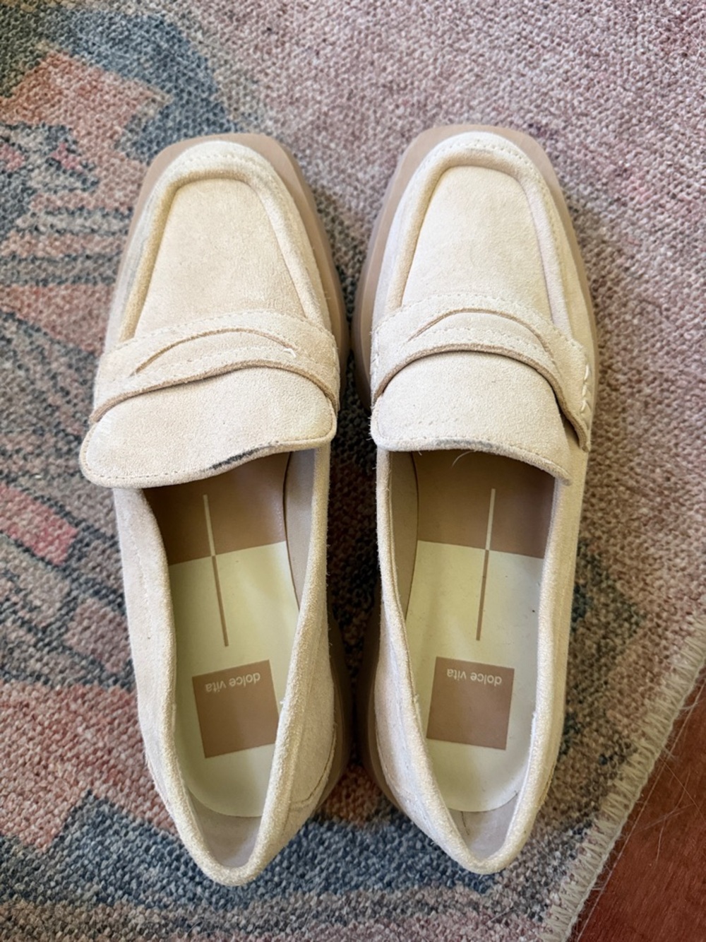 Dolce Vita Light Beige Suede Penny Loafers